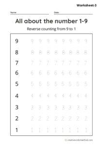 Numbers 1 to 9 Worksheets for Kindergarten - creativeworksheetshub