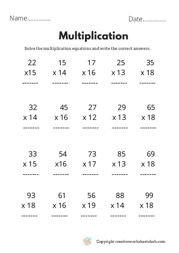 Multiplication Worksheets For Grade 3 4th Grade Math Worksheets