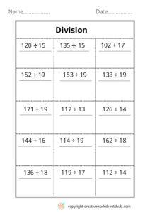 Free Division worksheets for class 4 - creativeworksheetshub