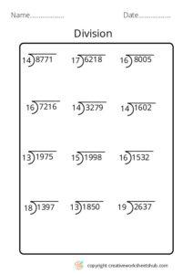 Free Division worksheets for class 4 - creativeworksheetshub