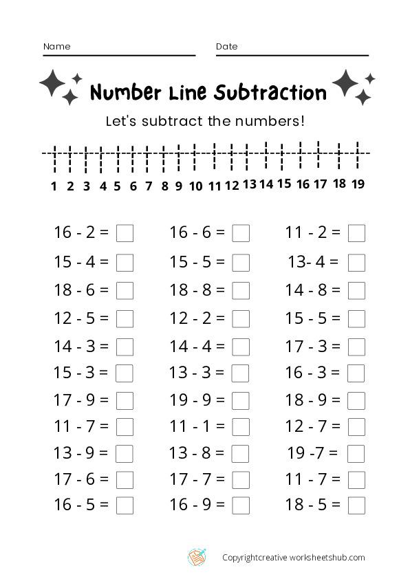 Number Line Subtraction Kindergarten Worksheet