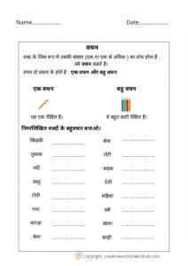 Class 1 Hindi Grammar Worksheets Part 2 - Creativeworksheetshub