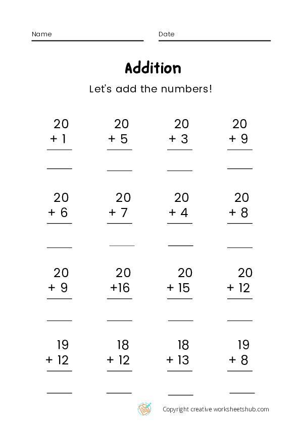 Addition Worksheets for Grade 1 - creativeworksheetshub