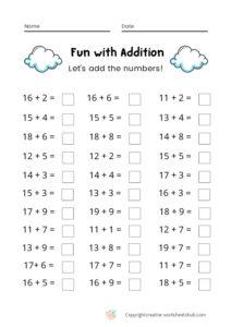 Addition Worksheets for Grade 1 - creativeworksheetshub