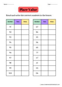 Place Value Worksheets For Grade 1 - creativeworksheetshub