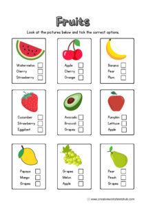 Fruits and Vegetable Worksheets For Kindergarteners - creativeworksheetshub