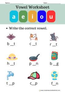 Vowel Worksheet for Grade 1 - creativeworksheetshub