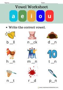 Vowel Worksheet for Grade 1 - creativeworksheetshub