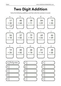 Two digit addition worksheets for grade 3