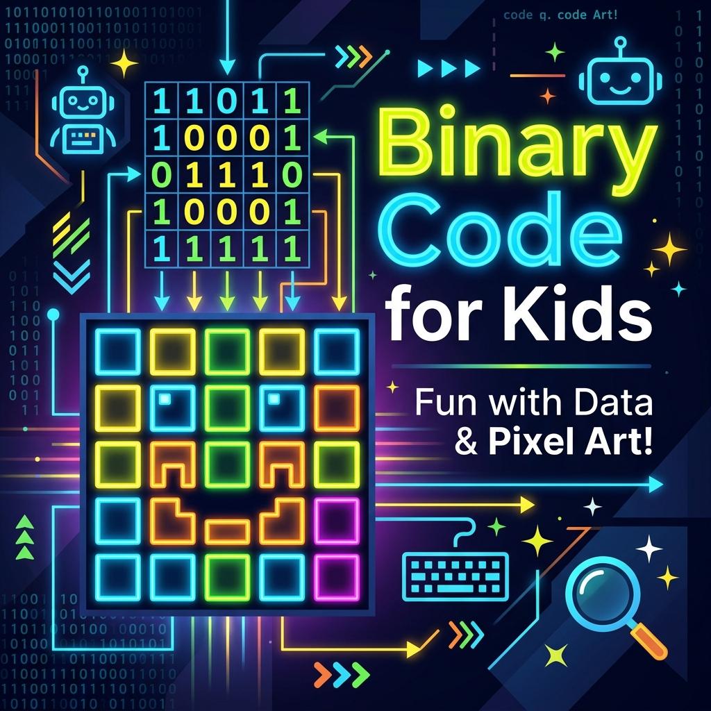 Binary code for kids grid art featured banner image