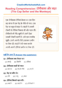 Class 1 Hindi Reading Comprehension – Cap Seller and Monkeys (PDF)