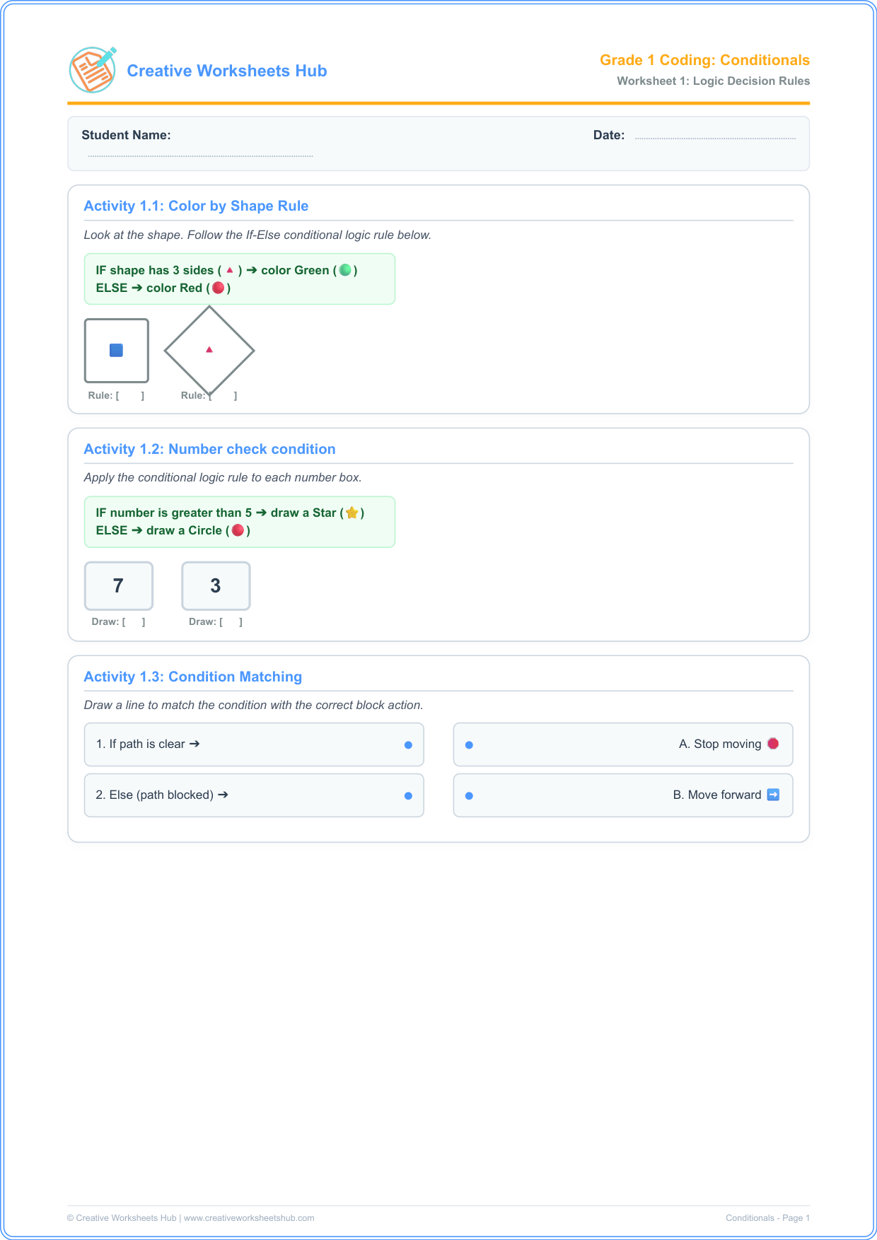 Grade 1 Conditionals Worksheet Preview