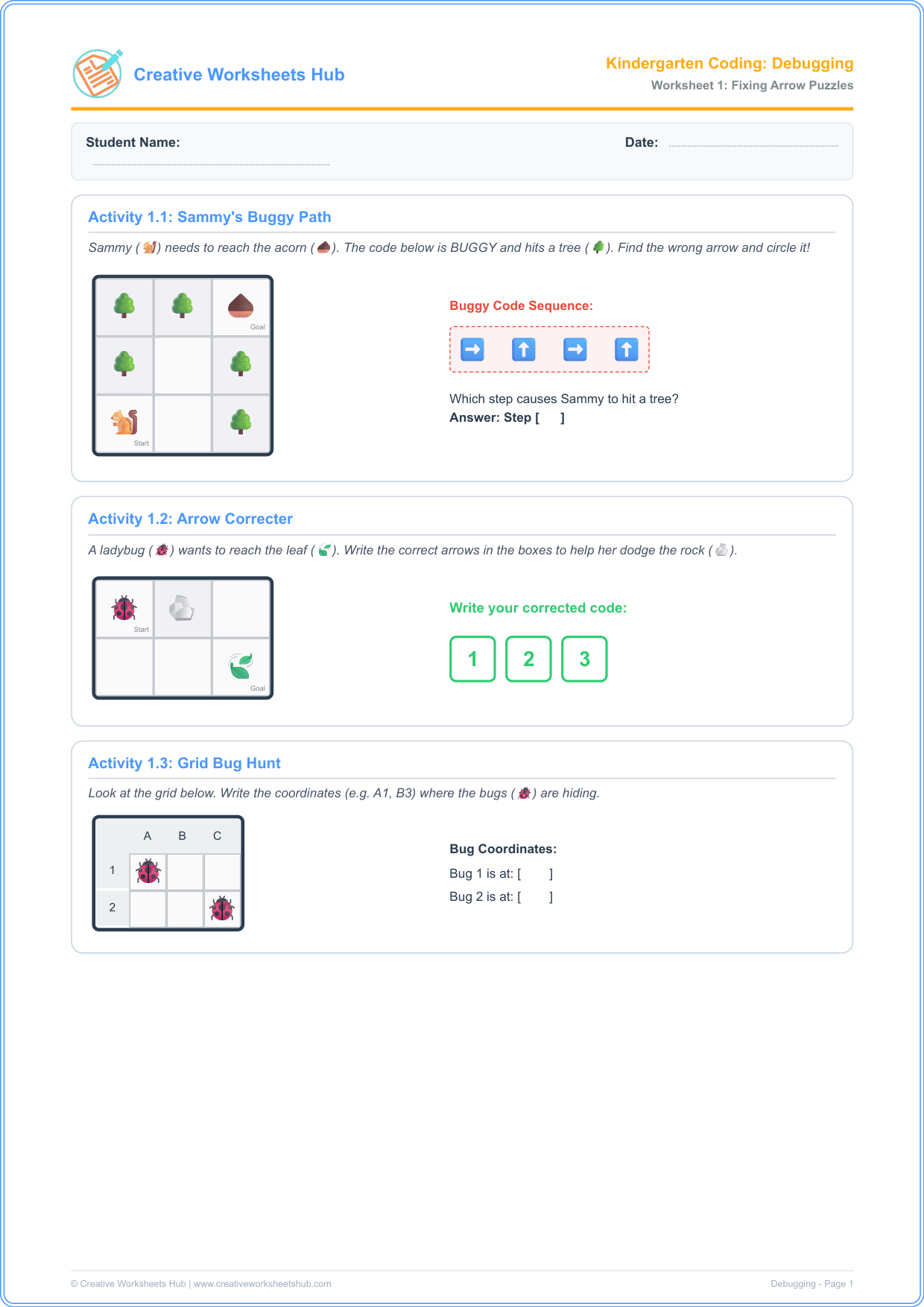 Kindergarten Debugging Worksheet Preview