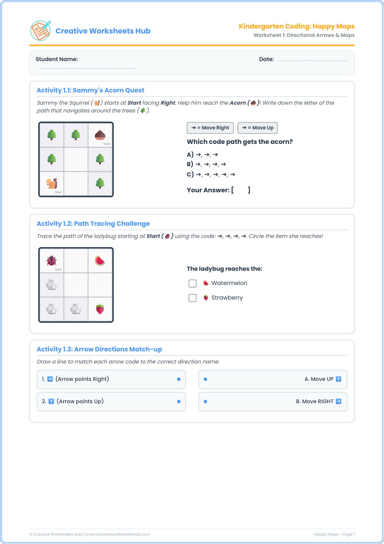 Kindergarten Coding Happy Maps Worksheet Preview