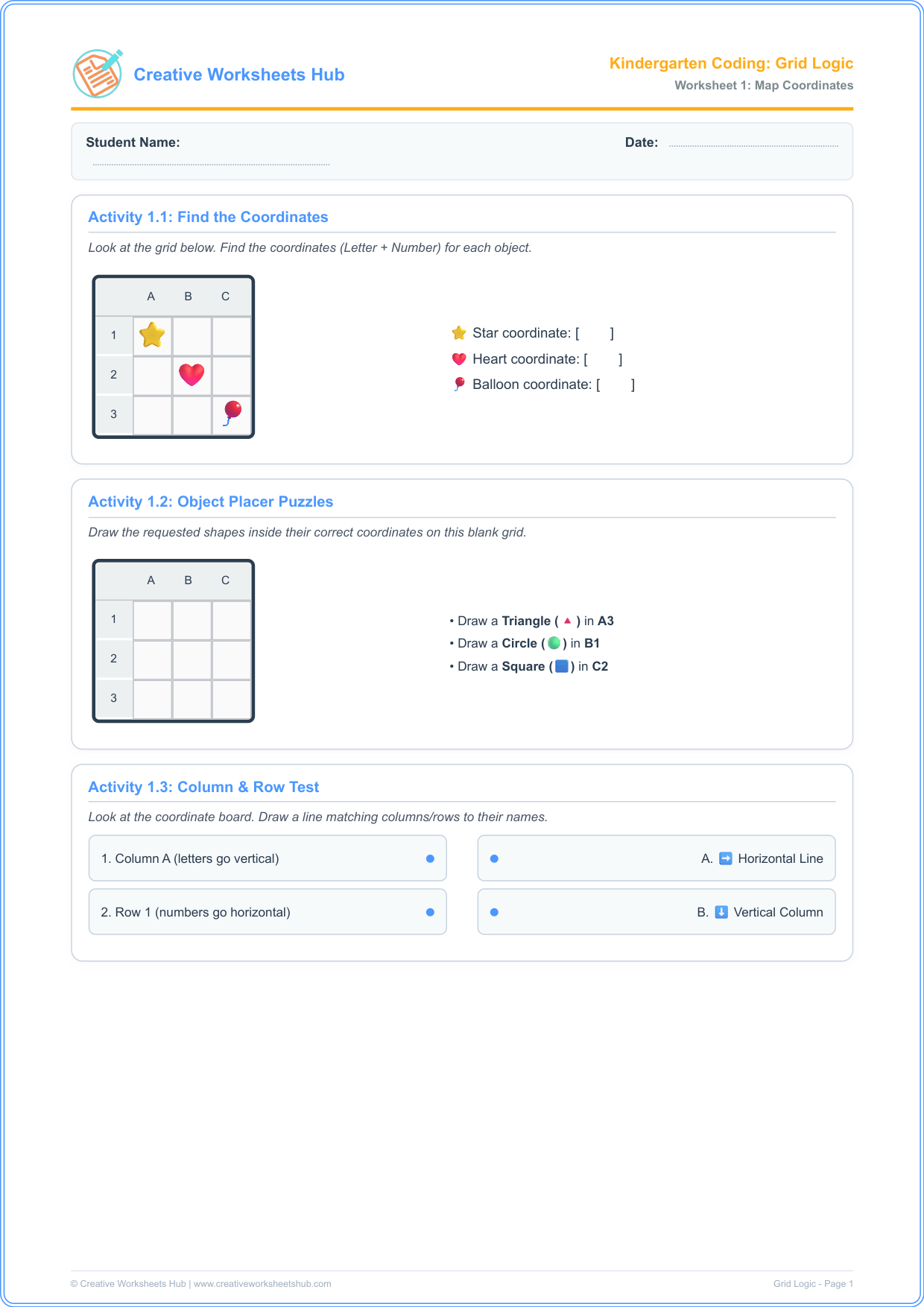 Kindergarten Grid Coding Worksheet Preview