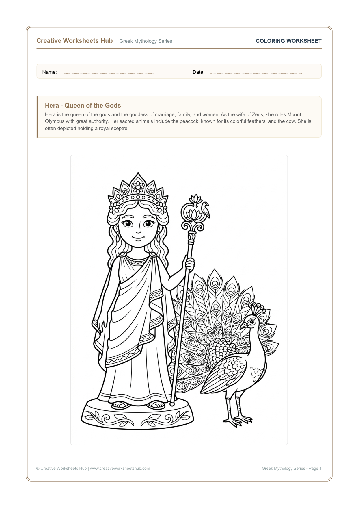 Free Printable Greek Goddess Coloring Pages Worksheets Pack Preview