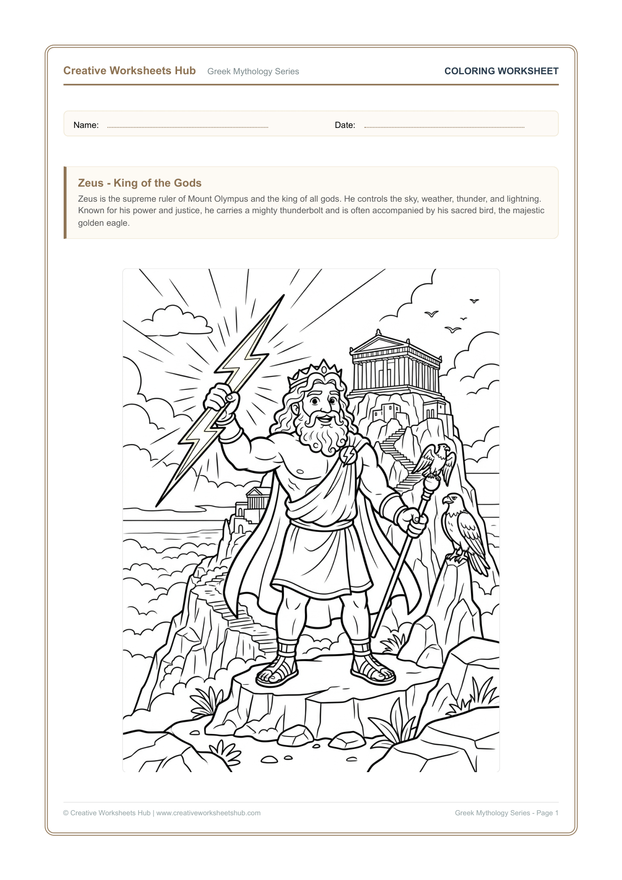 Free Printable Greek Mythology Coloring Pages Worksheets Pack Preview